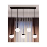 avizade Dora 5'li Sıralı Avize | Pütürlü Siyah Kasa & Beyaz Cam | Modern Yemek Masası Sarkıtı Siyah kasa beyaz cam 30 x 75