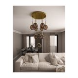 Avizade Eclıpse Modern 10'Lu Sarkıt Eskitme Metal Avize - Bal Renkli Cam Küre, E27 Duy, Dekoratif Aydınlatma
