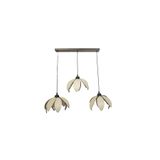 avizade Lotus Çiçeği Tasarımlı 3'lü Sarkıt Modern Avize - Eskitme Çerçeveli Kumaş Kaplama - E27 Duy Uyumlu Kremsiyahüçlüyatay 30 x 60