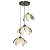 avizade Lotus Çiçeği Tasarımlı 3'lü Sarkıt Modern Avize - Eskitme Çerçeveli Kumaş Kaplama - E27 Duy Uyumlu Kremsiyahüçlüyuvarlak 30 x 60