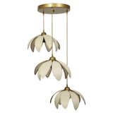 avizade Lotus Çiçeği Tasarımlı 3'lü Sarkıt Modern Avize - Eskitme Çerçeveli Kumaş Kaplama - E27 Duy Uyumlu Kremüçlüyuvarlak 30 x 60
