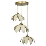 Avizade Lotus Çiçeği Tasarımlı 3'Lü Sarkıt Modern Avize - Eskitme Çerçeveli Kumaş Kaplama - E27 Duy Uyumlu