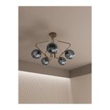 avizade Lunor Eskitme Metal Füme Cam Küre Başlıklı Modern 5'li Avize – Salon Ve Oturma Odası Için metalikkasafümecam 98 x 60