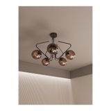 avizade Lunor Siyah Metal Bal Cam Küre Başlıklı Modern 5'li Avize – Salon Ve Oturma Odası Için siyahkasabalcam 98 x 60