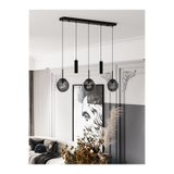 avizade NARA Siyah Metal 5'li Modern Sıralı Sarkıt Avize 3 Füme Cam 2 Silindir Spot LED GU10 & E27 Duy Uyumlu Sarkıt Boyu Ayarlanabilir Tavan Aydınlatma Yemek Masası Mutfak Adası Salon Oturma Odası Avizesi