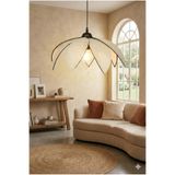 avizade Neva Krem Hasır Detaylı Modern Çiçek Tasarım Tekli Sarkıt Avize Salon Mutfak Yatak Odası Aydınlatma Siyah 30 x 60