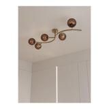 avizade NORİA Modern Eskitme Metal Gövdeli 5’li Bal Rengi Cam Küre Avize | Tavan Aydınlatma Avize Modeli ESKİTMEBAL 30 x 60