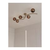 Avizade Noria Modern Eskitme Metal Gövdeli 5’Li Bal Rengi Cam Küre Avize | Tavan Aydınlatma Avize Modeli