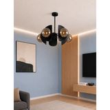 Avizade Noven 5'li Siyah Metal Bal Cam Küre Avize | Modern Salon Sarkıt Aydınlatma | Yemek Masası Aydınlatma | E27 Duy Uyumlu