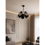 Avizade Noven 5'li Siyah Metal Füme Cam Küre Avize | Modern Salon Sarkıt Aydınlatma | Yemek Masası Aydınlatma | E27 Duy Uyumlu