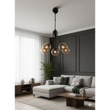 Avizade Pera Modern Siyah Metal Gövde 5'li Bal Cam Avize - Lüks Aydınlatma - Salon, Mutfak, Oturma Odası - Siyah - Bal Rengi