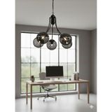 Avizade Pera Modern Siyah Metal Gövde 5'li Füme Cam Avize - Lüks Aydınlatma - Salon, Mutfak, Oturma Odası - Siyah - Füme