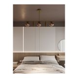 Avizade Siena Eskitme Metal Gövdeli 5’Li Modern Avize–3 Bal Cam Küre Ve 2 Spot Işıklı Dekoratif Aydınlatma