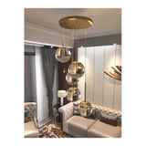 Avizade Vega Sarkıt Top Avize Füme Rengi 5’Li Glop Camlı, Eskitme Dayanıklı Kasa Modern Şık Tasarım Avize