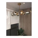 Avizade Vella 6'Lü Glop Füme Rengi Cam Detaylı Modern Lüks Avize