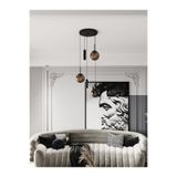 Avizade Vienna Modern Siyah Metal Gövdeli 5'Li Sarkıt Avize - 3 Bal Cam Küre 2 Led Spot, E27 Duy-G10 Duy