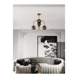 Avizade Zyra Eskitme Metal 4'Lü Bal Rengi Cam Küre Kıvrık Model Avize - Salon Ve Oturma Odası Aydınlatması