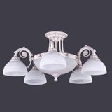 Avize Çarşısı, Dakar 5 kollu Beyaz Cam Başlıklı, Beyaz Patine Renk Metal Gövde, Sarkıt Avize BS.3087-70-05 B