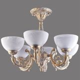 Avize Çarşısı Polo 6 kollu Camlı Beyaz Patine Avize BS.7192-70-46 - Krem - Gold