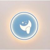 AVİZE Çocuk Odası LED Tavan Avizesi | Ay ve Yıldız Desenli | Dekoratif Yuvarlak Çocuk Odası Lambası 40 Çap - Mavi