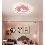 AVİZE Çocuk Odası LED Tavan Avizesi | Ay ve Yıldız Desenli | Dekoratif Yuvarlak Çocuk Odası Lambası 40 Çap - Pembe