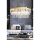 Avize Moda Linsa Kristal Cam Taşlı 70x30 cm Gümüş Yaldız 6'lı Yemek Masası Üstü Lüks Avize