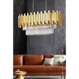 Avize Moda Sima Kristal Cam Taşlı Lüks 75x30 cm Sarı Yaldız 6'lı Yemek Masası Üstü Avize