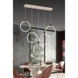Avize Pazarı Modern Beşli Yuvarlak Üç Renkli Gold Yemek Odası LED Avize - Çok Renkli