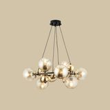 Avize Pazarı Sekizli Yuvarlak Camlı Avize Siyah-Gold (70X75 Cm) - Çok Renkli