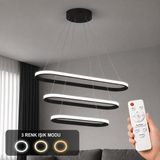 Avizego Elipso 3'lü LED Sarkıt Avize 3 Renk Kumandalı - Siyah
