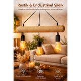AVİZEM GÜZEL 3 LÜ AHŞAP BAMBU HALATLI RUSTİK MODERN SARKIT AVİZE