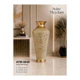 avizemeydanı Avize Meydanı Modern Rölyefli Krem-Gold Detaylı Lüks Metal Vazo (55 cm)