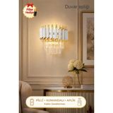 Avizemoda Avize Moda Palmira Prizma Kesim Kristal Taşlı Pilli Kumandalı Lüks Aplik - ( Beyaz - Gold)