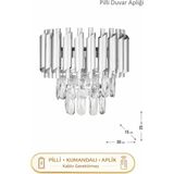 Avizemoda Avize Moda Palmira Prizma Kesim Kristal Taşlı Pilli Kumandalı Lüks Aplik - ( Gümüş - Yaldız )