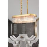 Avizemoda Desina 70x30'luk Kristal Taşlı Lüks Yemek Masası Üstü Avize - (sarı-yaldız) - Sarı Yaldız - 6
