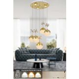 Avizemoda Forde 5'li Power Ledli Kumandalı Modern Lüks Sarkıt Avize, (3 Renk: Sarı-Beyaz-Gün Işığı - Gold)