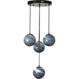 Avizemoda Galaksi 4 lü Gökyüzü Desen Camlı Salon Oturma Odası Modern Sarkıt Avize - (Siyah Kasa)