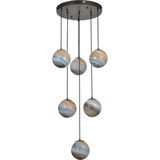 Avizemoda Galaksi 6 lı Uzay Desen Camlı Salon Oturma Odası Modern Sarkıt Avize - (Siyah Kasa)