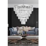 Avizemoda Linsa 55 Cm'Lik Kristal Cam Taşlı Lüks Avize - (Gümüş Yaldız)