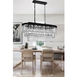 Avizemoda Linsa 70X30 Cm'Lik Kristal Cam Taşlı Yemek Masası Üstü Lüks Avize - (Mat Siyah)