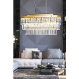 Avizemoda Linsa 70x30 Cm'Lik Kristal Cam Taşlı Yemek Masası Üstü Lüks Avize - (Sarı Yaldız)