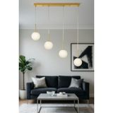 Avizemoda Miya 4 lü Yemek Masası Üstü Beyaz Camlı Modern Sarkıt Avize - (Gold Kaplama)
