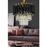 Avizemoda Palmira 30'Luk Kristal Taşlı Lüks Avize - (Siyah-Gold)