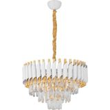 Avizemoda Palmira 45 lik Prizma Kesim Kristal Taşlı Lüks Salon Avize - (Beyaz Gold)