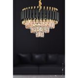 Avizemoda Palmira 45'lik Prizma Kesim Kristal Taşlı Lüks Avize - (siyah-gold) - Siyah - Gold