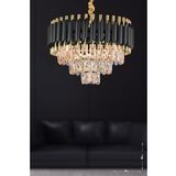 Avizemoda Palmira 45'Lik Prizma Kesim Kristal Taşlı Lüks Avize - (Siyah-Gold)