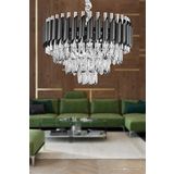 Avizemoda Palmira 45'Lik Prizma Kesim Kristal Taşlı Lüks Avize - (Siyah-Krom)