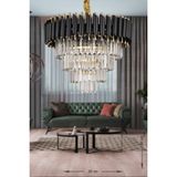 Avizemoda Palmira 50'lik Kristal Taşlı Lüks Avize - (Siyah-Gold) - Siyah - Gold