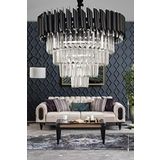 Avizemoda Palmira 50'Lik Kristal Taşlı Lüks Avize - (Siyah-Krom)