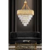 Avizemoda Palmira 55'Lik Kristal Taşlı Lüks Avize - (Sarı-Yaldız)